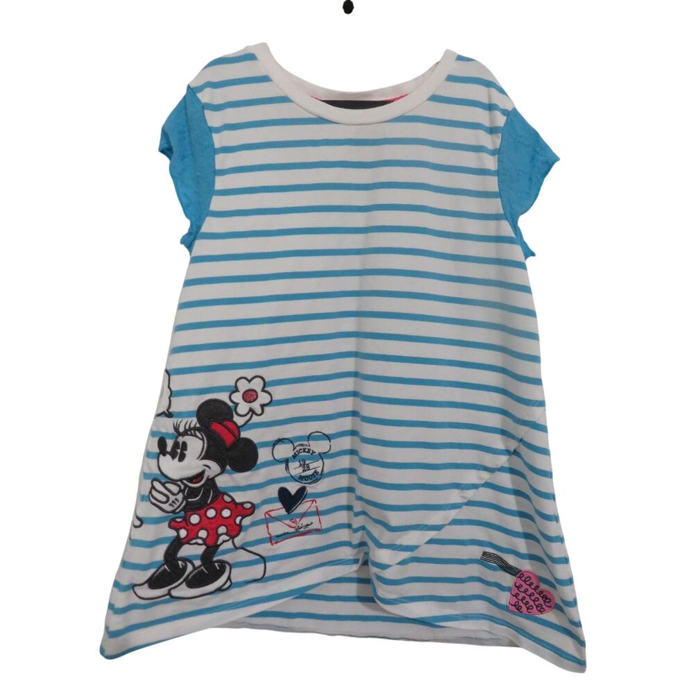 Disney Parks Kids S Blue White Mickey Mouse Striped Short Sleeve Dress Tunic Top